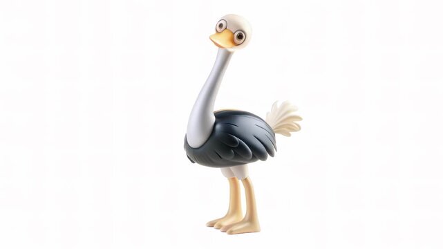 A stylized ostrich figurine with a sleek design and playful colors, standing upright against a plain background.