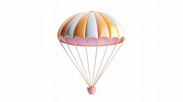 A colorful cartoon-style parachute with stripes in peach, pink, and blue shades.