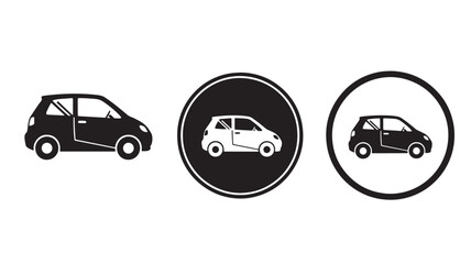 Obraz premium Three small car icons in black with circular frames silhouette on transparent background