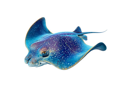 Vibrant blue spotted stingray swimming gracefully isolated on transparent background