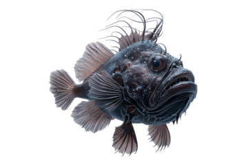 Detailed anglerfish with spiky appendages isolated on transparent background