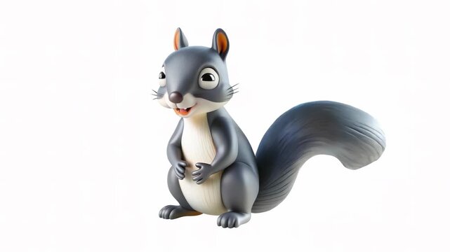 A cute 3D animated squirrel character with large eyes and a fluffy tail, sitting in a playful pose.