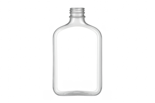 Empty clear glass flask bottle with transparent background