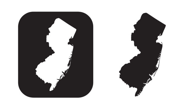 New jersey state map designs including a bordered version on transparent background silhouette