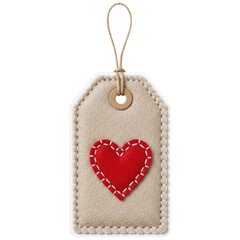 Cute beige felt tag featuring a vibrant red heart and rustic string for gifts.