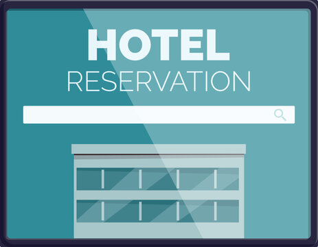 Hotel reservation website interface showing building and search bar for online booking