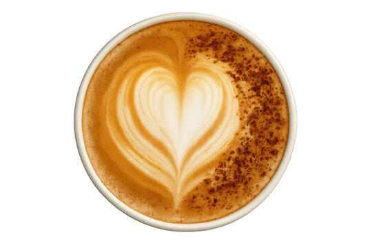 Coffee latte art heart top view transparent background