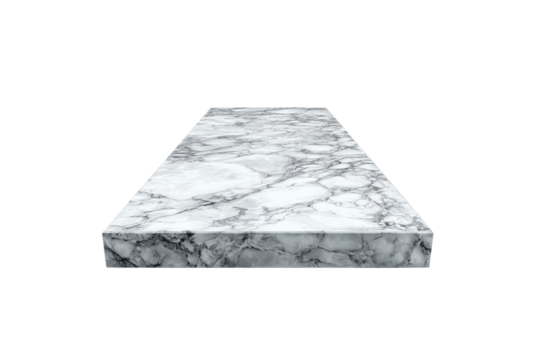 Rectangular marble slab with grey veins isolated on transparent background