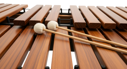 Marimba with Mallets on Wooden Keys, Isolated on Black - Percussion Instrument, Orchestra, Classical Music