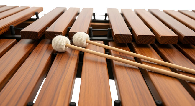Marimba with Mallets on Wooden Keys, Isolated on Black - Percussion Instrument, Orchestra, Classical Music