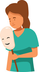 Fototapeta premium Nurse holding happy mask hiding her true emotions behind fake smile, mental health issues concept