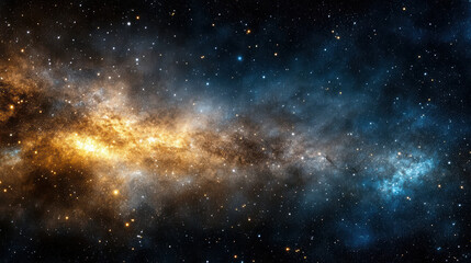 Obraz premium Stunning galaxy filled with golden and blue starlight, showcasing cosmic beauty and depth