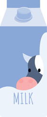 Milk carton with a cute cow peeking out, representing fresh dairy products