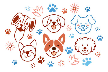 Playful Dog Illustrations in Varied Breeds and Colors Pattern Graphic
