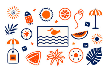 Summer vacation themed vector illustration with nature and travel elements