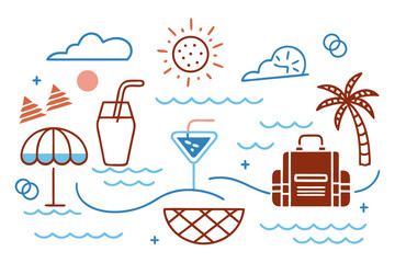 Whimsical Summer Vacation Graphic with Palm Tree and Refreshing Drinks