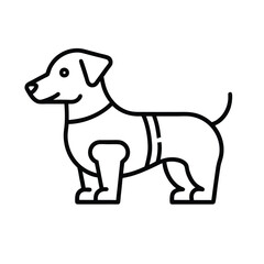 A black and white line drawing of a dachshund dog in profile