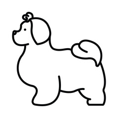 A black and white line drawing of a dog The dog is stylized with a fluffy body and a curled tail