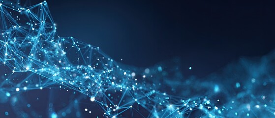 Abstract network of connected nodes glowing in blue, representing data flow against a dark background