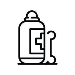 A black and white line drawing of a medicine bottle with a crossshaped label and a bone