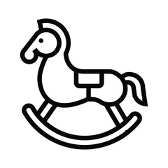 A black and white line drawing of a rocking horse