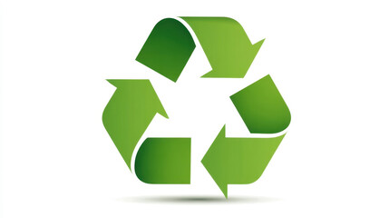Obraz premium Green recycling symbol with three round arrows on a white background, eco-friendly waste disposal icon