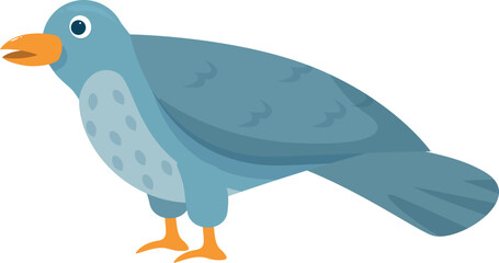 Simple cartoon illustration of a blue pigeon standing and looking to the left, isolated on white background