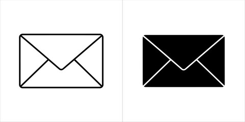 Set of two envelope icons, one outlined and one solid black