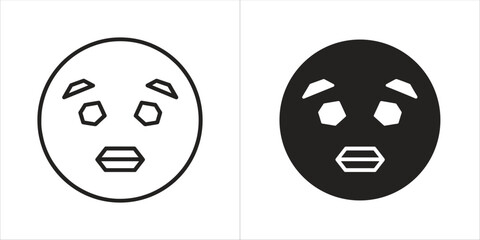 Set of two surprised face icons, one outlined and one solid black