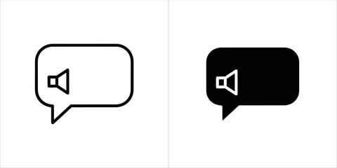 Speech bubble with speaker icon in outline and solid black