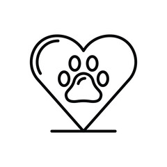 A black heartshaped outline with a paw print in the center and a horizontal line at the bottom