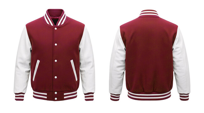 Blank Red and White Varsity Baseball Jacket Front and Back View on White Background