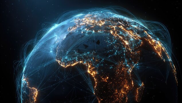 Global Network Connections Night Earth