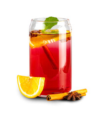 Mulled wine isolated on a transparent background. A natural and environmentally friendly drink rich in vitamins.