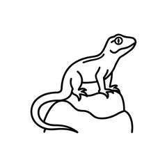 A lizard sits atop a rock in this line drawing