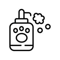 A bottle of pet shampoo with paw prints on it and bubbles coming out