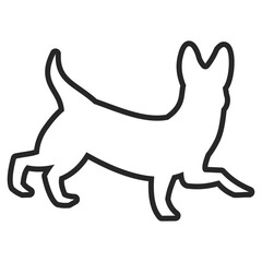 A cartoon dog silhouette in a light color with a thick black outline viewed from the side