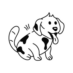 A cartoon dog with black spots tongue out