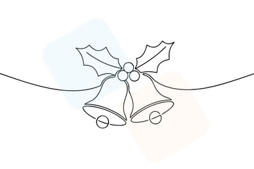 Elegant Christmas Bells and Holly Berries in Continuous Line Art Drawing Minimalist Design Festive Holiday Theme for Greeting Cards and Winter Season Decoration