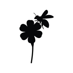 A simple silhouette illustration of a bee perched on a flower blossom