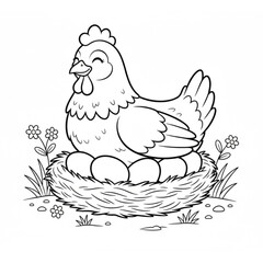 a hen laying and incubating 5 eggs