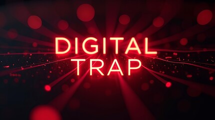 Abstract digital art featuring the words 'DIGITAL TRAP' in glowing red over a dark background, creating a futuristic vibe.