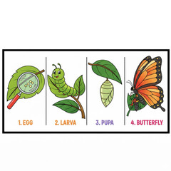Butterfly Metamorphosis Icons. Set of isometric vector illustrations of butterfly metamorphosis emerging cocoon: hardened cocoon form,