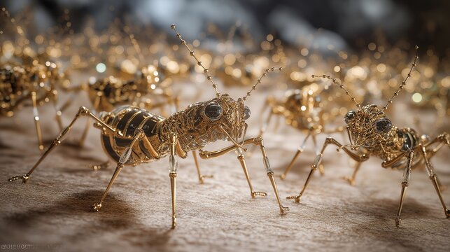 3D render of swarm of nanobots aligning themselves in precise formation, emotion of fascination and control visible, representing nanorobotics research, artificial intelligence coordination, and