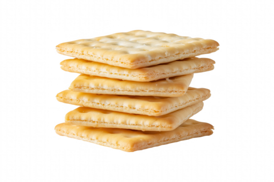 Stack of Five Square Crackers Isolated on Black Background, Close-up of Golden Brown Baked Snack isolate on transparent background PNG