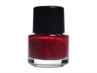 Elegant Red Nail Polish Bottle with Black Cap on Black Background, Beauty and Cosmetics Product isolate on transparent background PNG