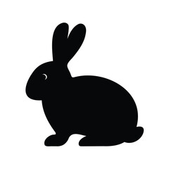 Elegant black silhouette of a rabbit against a plain white background