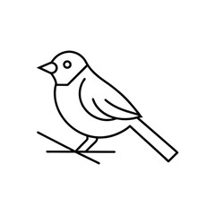 A line drawing of a bird perched on a thin branch featuring simplified shapes and minimalist design