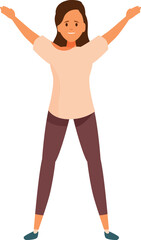 Happy young woman raising her arms with a joyful expression, celebrating success and embracing positivity