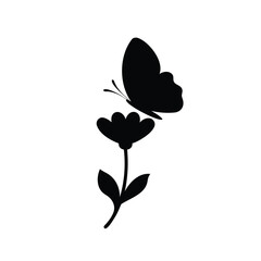 Stylized silhouette of butterfly perched gracefully on a simple flower design